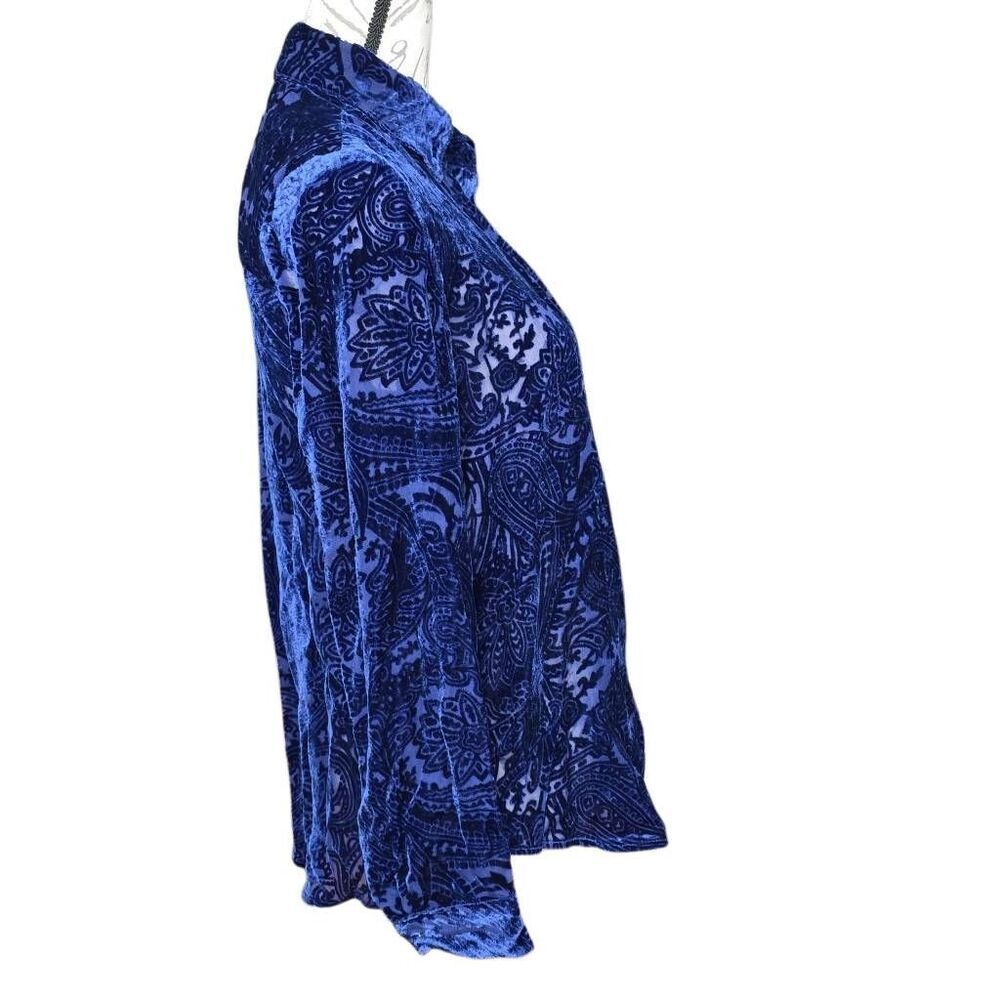 L'Agence Ladies Size XS/T Navy Velvet Paisley Sheer Button Down Blouse - Picture 2 of 4